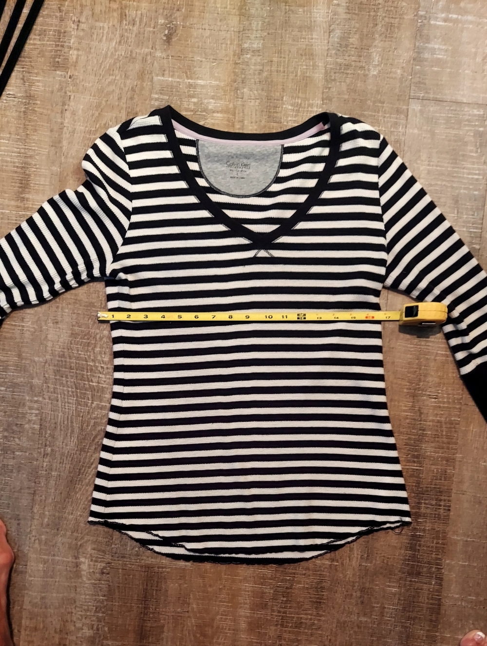Calvin Klein Black & White Striped V-Neck Top